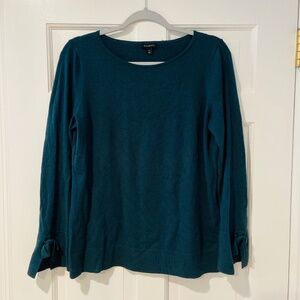 Talbots Teal Knit Top – Size Medium, Scoop Neck, Tie Cuff Detail